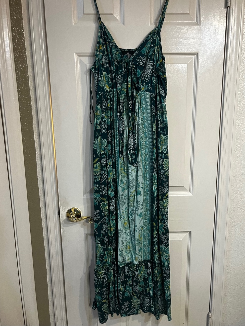 Angie Emerald Green Floral Tie-Front Maxi Dress